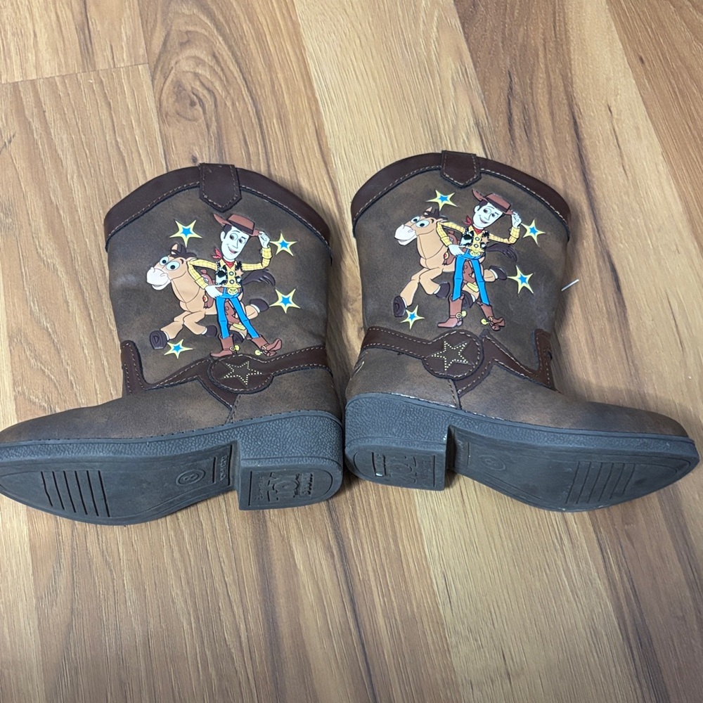 Kids Toy Story Brown Cowboy Boots with Cartoon Design